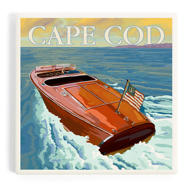 Cape Cod, Massachusetts, Wooden Boat, Coasters Coasters Lantern Press Coaster 