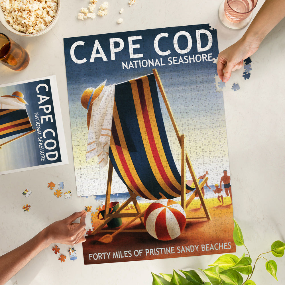 Cape Cod National Seashore, Beach Chair and Ball, Jigsaw Puzzle Puzzle Lantern Press 