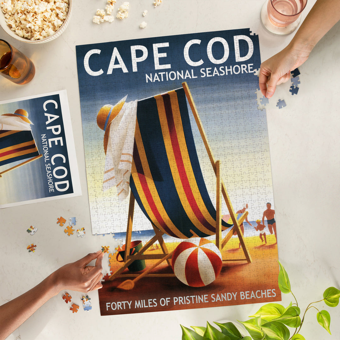 Cape Cod National Seashore, Beach Chair and Ball, Jigsaw Puzzle Puzzle Lantern Press 