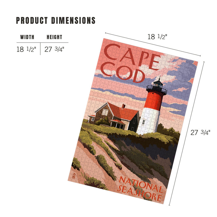 Cape Cod National Seashore, Massachusetts, Nauset Light and Sunset, Jigsaw Puzzle Puzzle Lantern Press 
