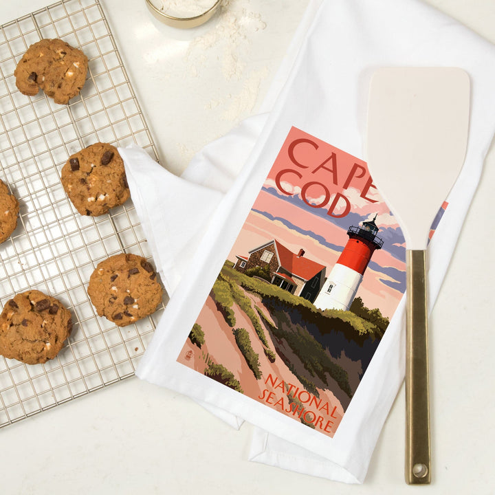 Cape Cod National Seashore, Massachusetts, Nauset Light and Sunset, Organic Cotton Kitchen Tea Towels Kitchen Lantern Press 