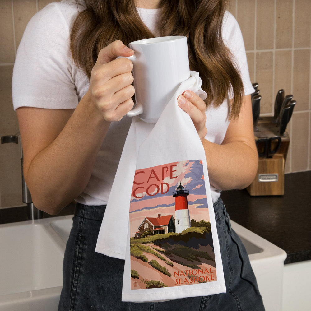 Cape Cod National Seashore, Massachusetts, Nauset Light and Sunset, Organic Cotton Kitchen Tea Towels Kitchen Lantern Press 
