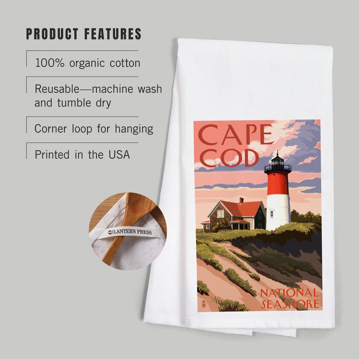 Cape Cod National Seashore, Massachusetts, Nauset Light and Sunset, Organic Cotton Kitchen Tea Towels Kitchen Lantern Press 