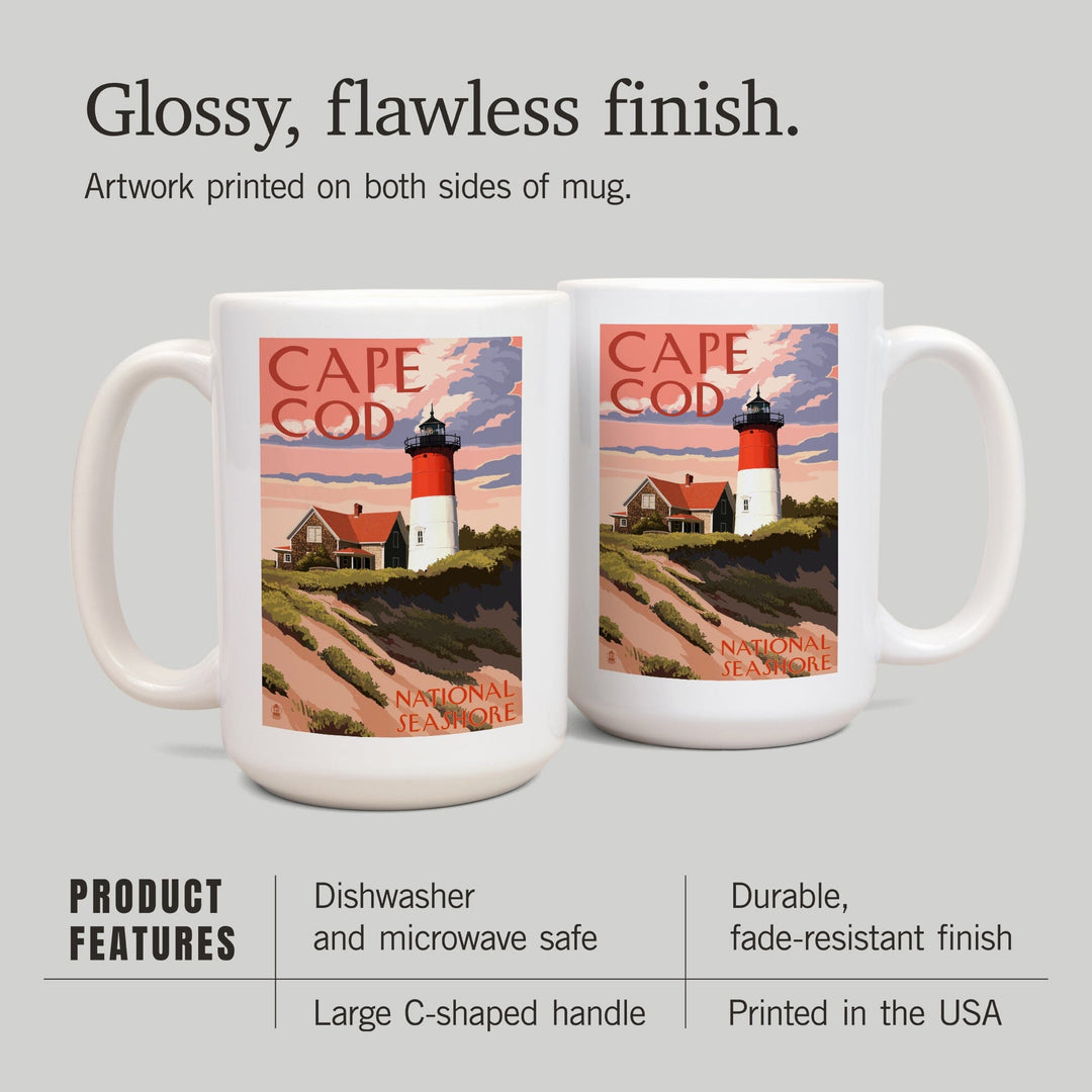 Cape Cod National Seashore, Massachusetts, Nauset Light & Sunset, Lantern Press Artwork, Ceramic Mug Mugs Lantern Press 