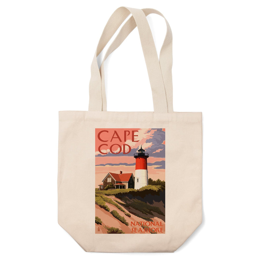 Cape Cod National Seashore, Massachusetts, Nauset Light & Sunset, Lantern Press Artwork, Tote Bag Totes Lantern Press 