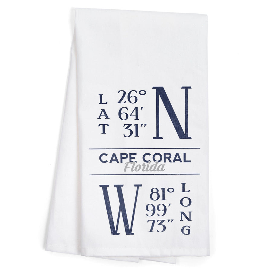 Cape Coral, Florida, Latitude and Longitude (Blue), Organic Cotton Kitchen Tea Towels Kitchen Lantern Press 