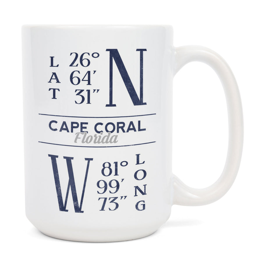 Cape Coral, Florida, Latitude & Longitude (Blue), Lantern Press Artwork, Ceramic Mug Mugs Lantern Press 