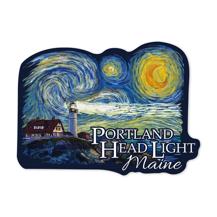 Cape Elizabeth, Maine, Portland Head Lighthouse, Starry Night, Contour, Vinyl Sticker Sticker Lantern Press 