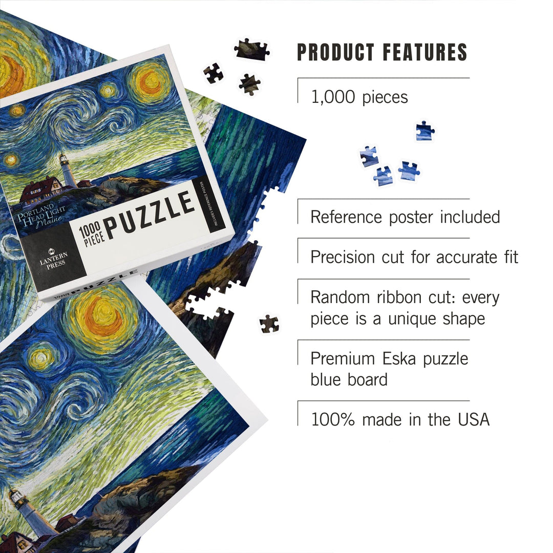 Cape Elizabeth, Maine, Portland Head Lighthouse, Starry Night, Jigsaw Puzzle Puzzle Lantern Press 