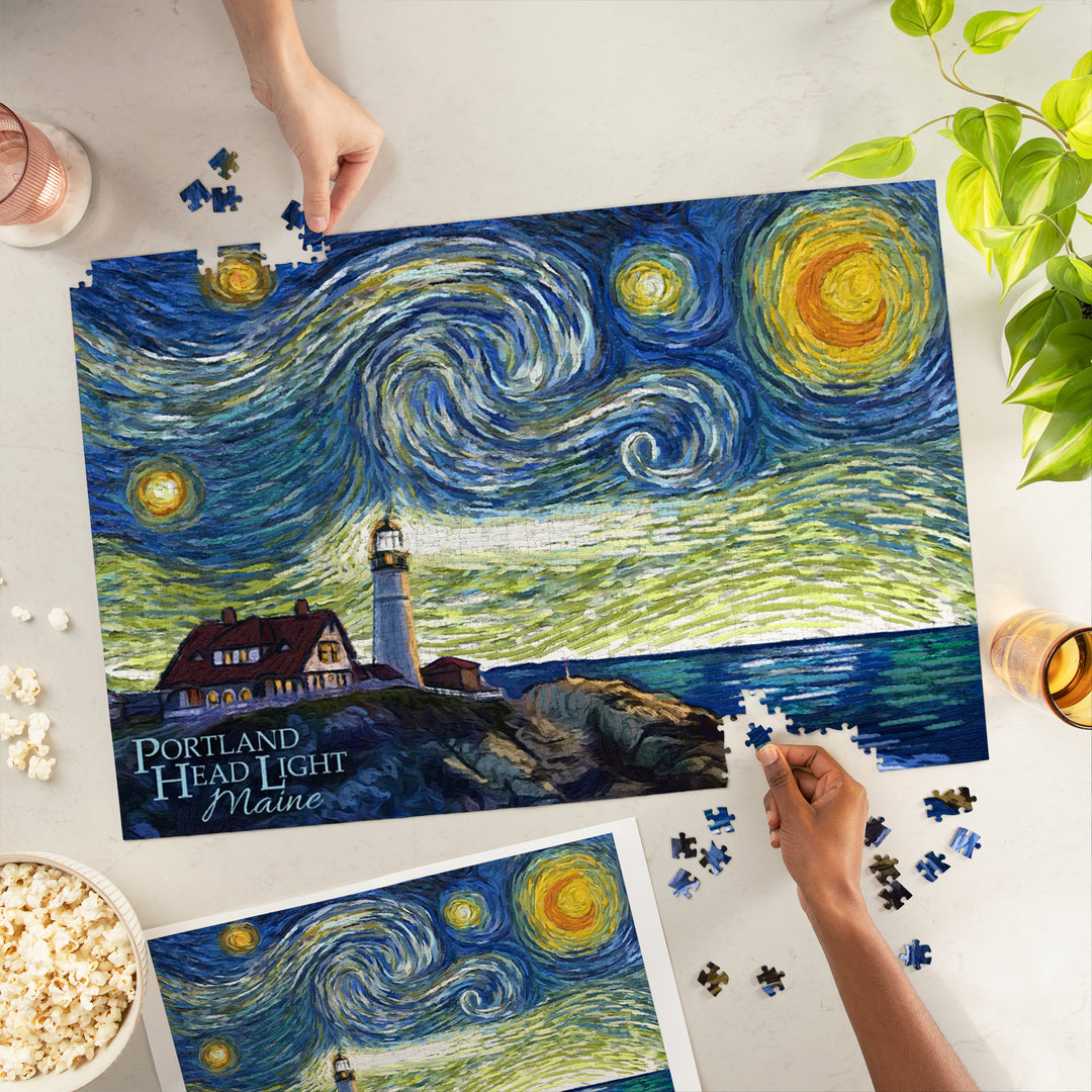 Cape Elizabeth, Maine, Portland Head Lighthouse, Starry Night, Jigsaw Puzzle Puzzle Lantern Press 
