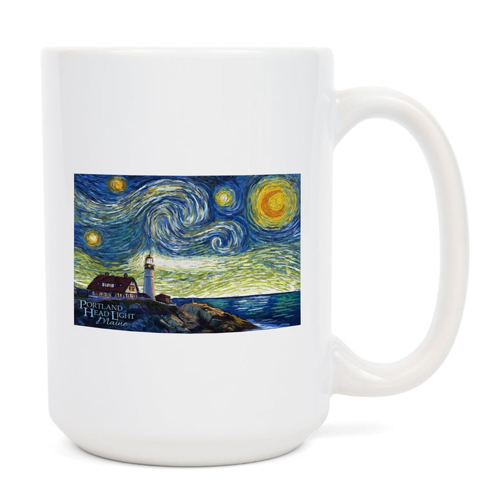 Cape Elizabeth, Maine, Portland Head Lighthouse, Starry Night, Lantern Press Artwork, Ceramic Mug Mugs Lantern Press 