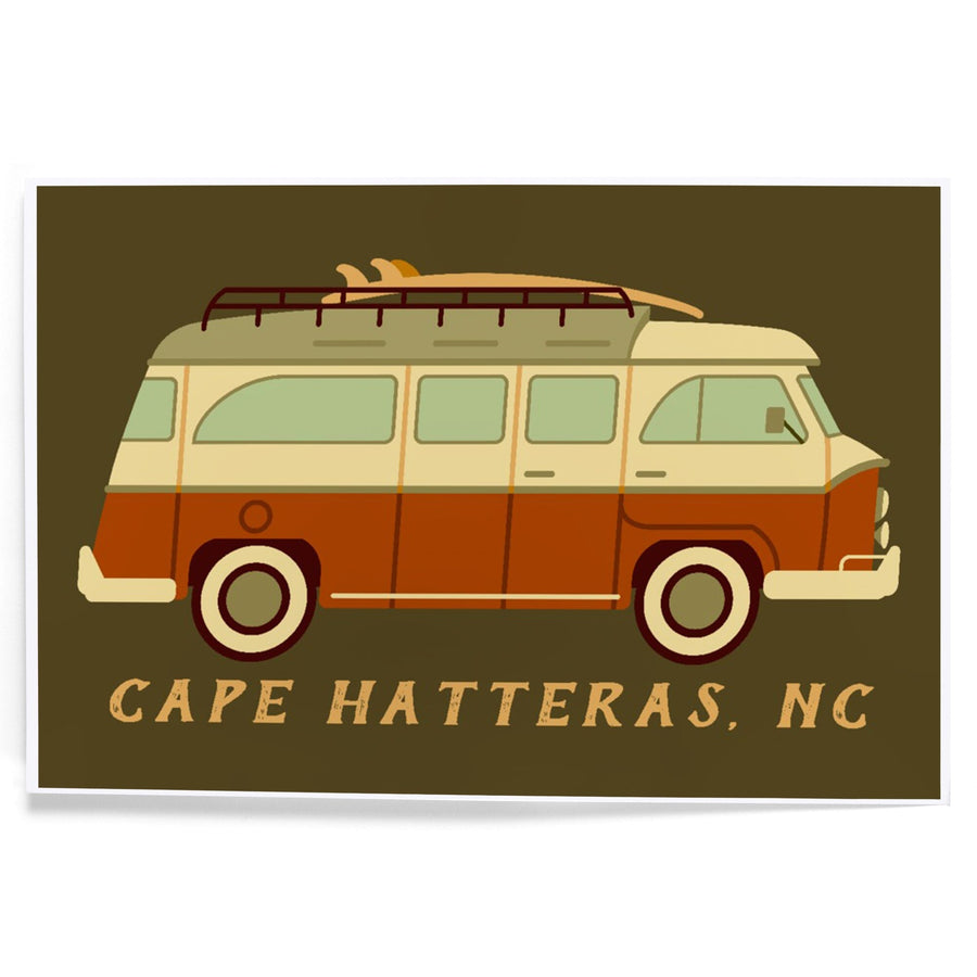 Cape Hatteras, North Carolina, Camper Van with Surfboard, Geometric, Art & Giclee Prints Art Lantern Press 