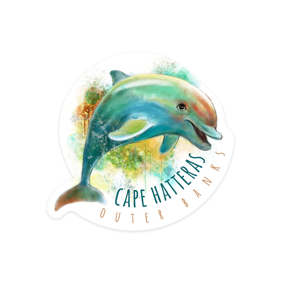 Cape Hatteras, North Carolina, Outer Banks, Dolphin, Contour, Vinyl Sticker - Lantern Press