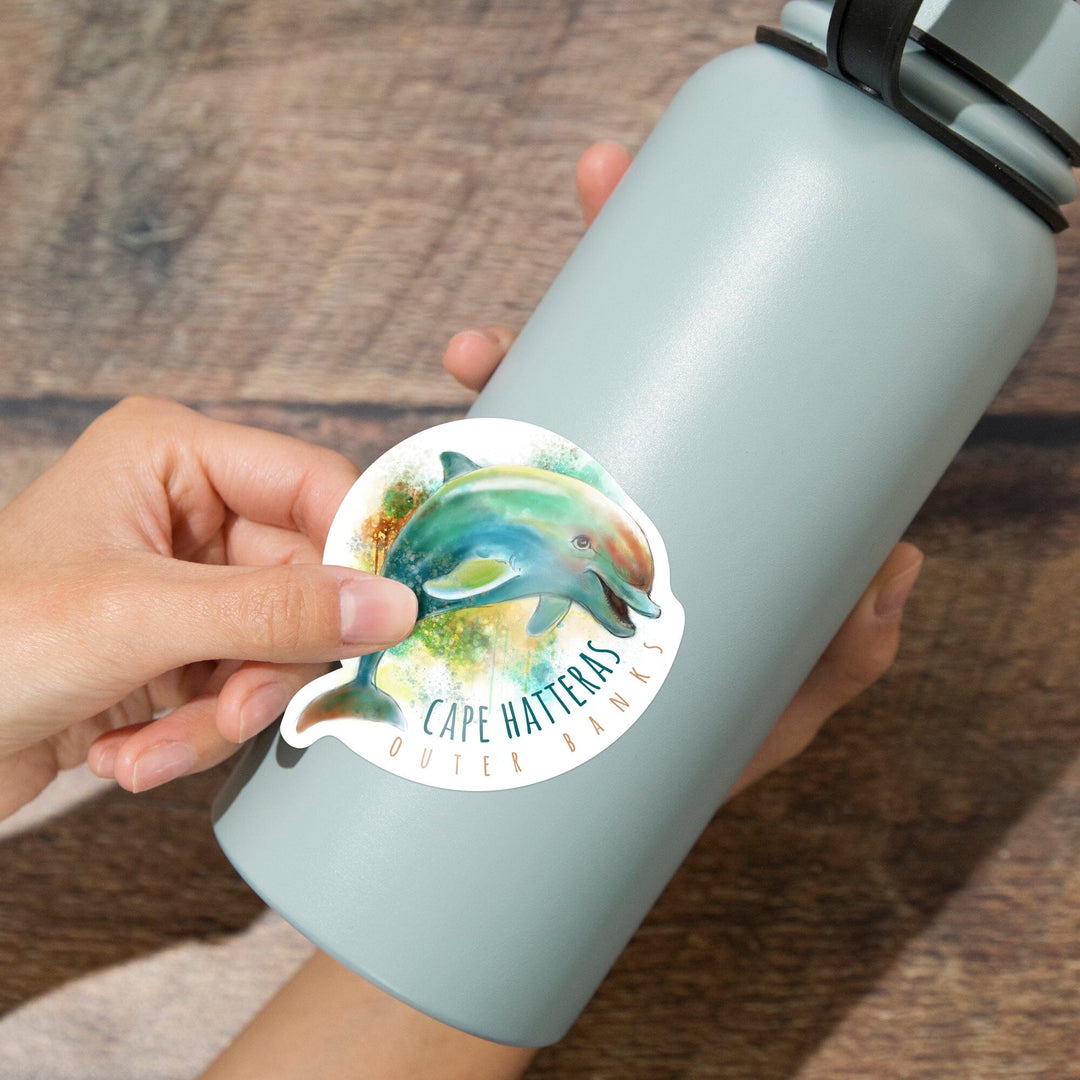 Cape Hatteras, North Carolina, Outer Banks, Dolphin, Contour, Vinyl Sticker - Lantern Press