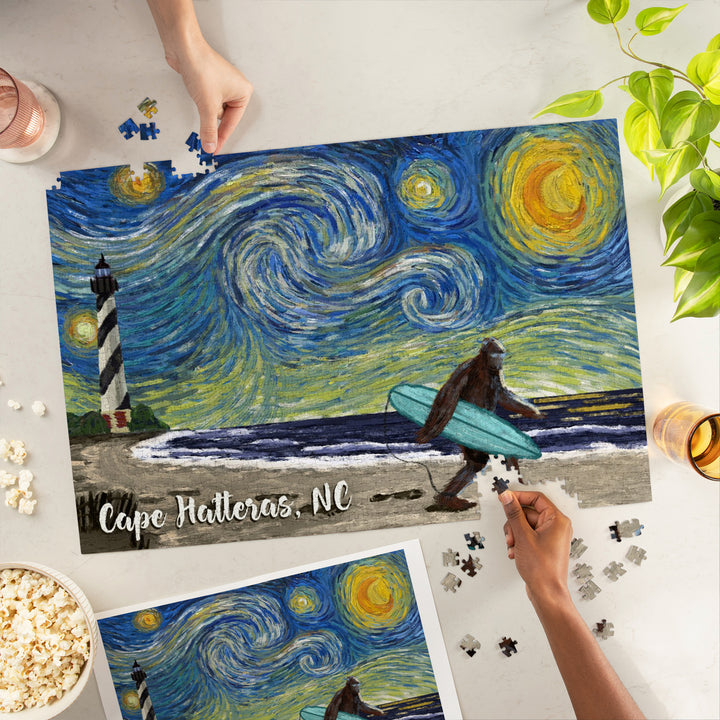 Cape Hatteras, North Carolina, Starry Night, Bigfoot on the Beach, Jigsaw Puzzle Puzzle Lantern Press 