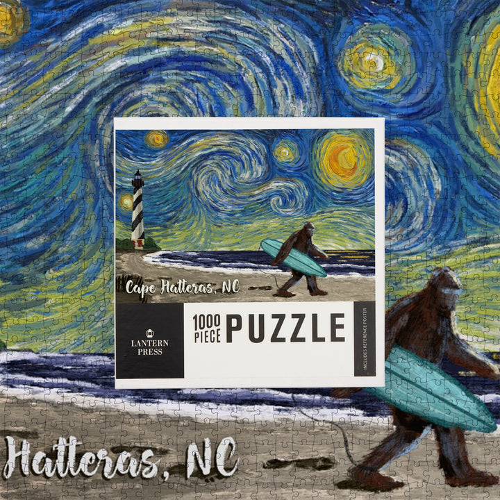 Cape Hatteras, North Carolina, Starry Night, Bigfoot on the Beach, Jigsaw Puzzle Puzzle Lantern Press 