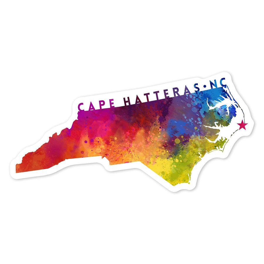 Cape Hatteras, North Carolina, State Abstract Watercolor, Contour, Vinyl Sticker Sticker Lantern Press 