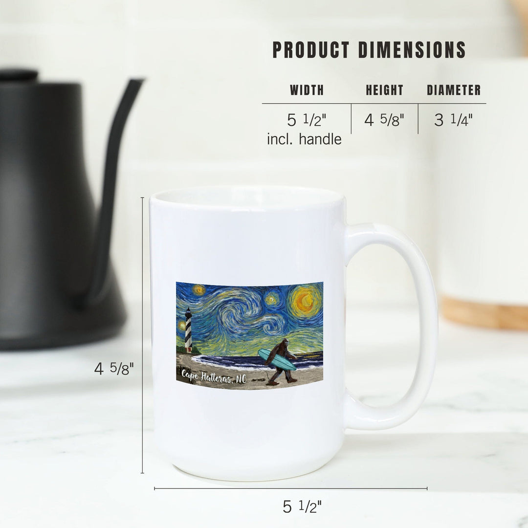 Cape Hatteras, North Carolina, Van Gogh Starry Night, Bigfoot, Lantern Press Artwork, Ceramic Mug - Lantern Press