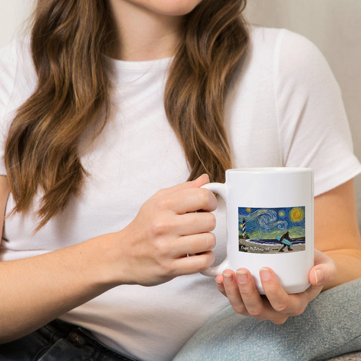 Cape Hatteras, North Carolina, Van Gogh Starry Night, Bigfoot, Lantern Press Artwork, Ceramic Mug - Lantern Press