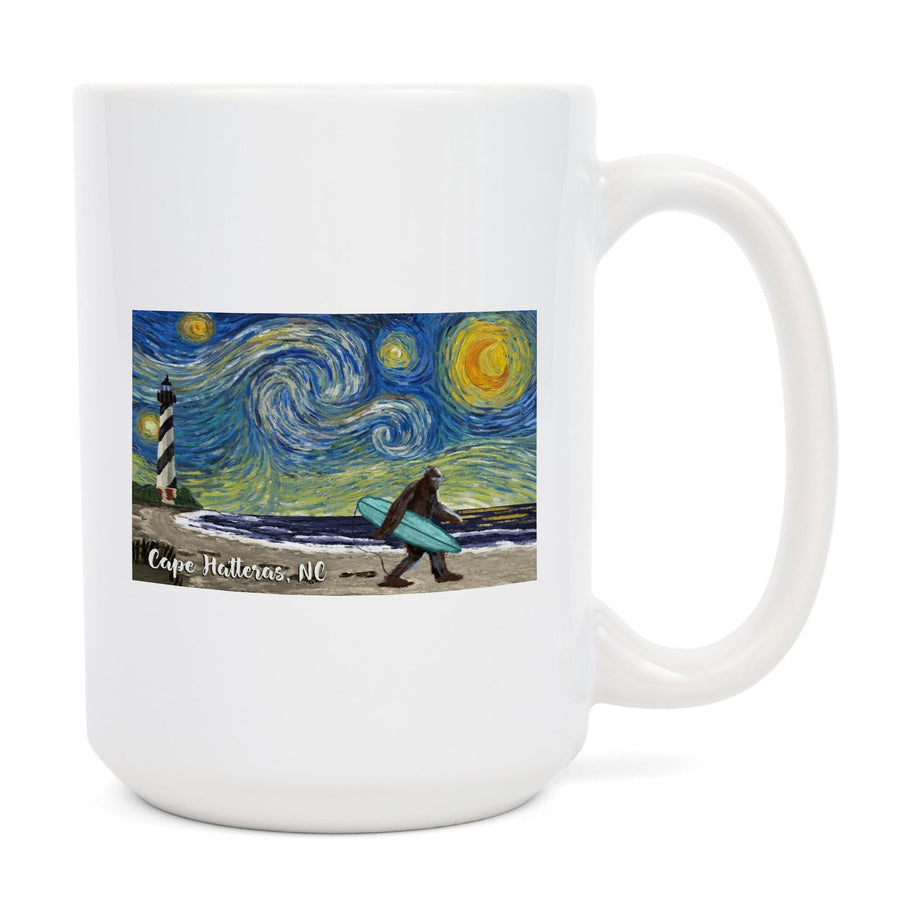 Cape Hatteras, North Carolina, Van Gogh Starry Night, Bigfoot, Lantern Press Artwork, Ceramic Mug - Lantern Press
