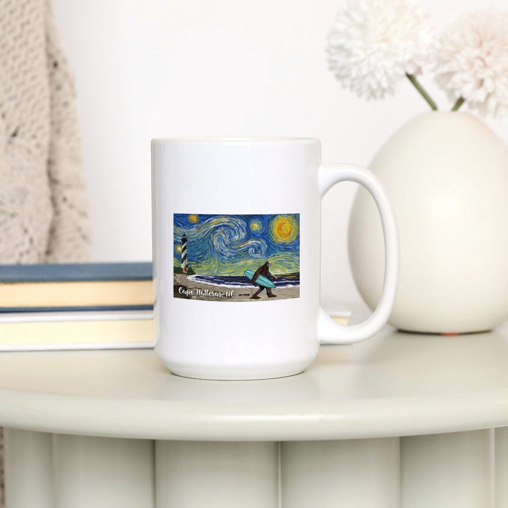 Cape Hatteras, North Carolina, Van Gogh Starry Night, Bigfoot, Lantern Press Artwork, Ceramic Mug - Lantern Press