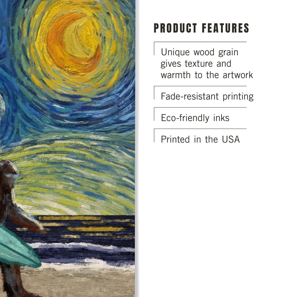 Cape Hatteras, North Carolina, Van Gogh Starry Night, Bigfoot, Lantern Press Artwork, Wood Signs and Postcards - Lantern Press