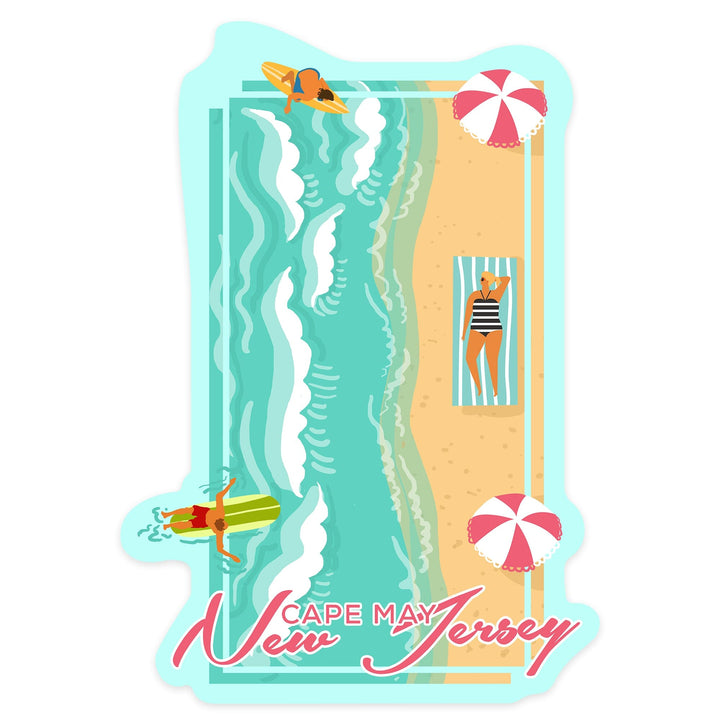 Cape May, New Jersey, Aerial Ocean Scene, Contour, Vinyl Sticker Sticker Lantern Press 