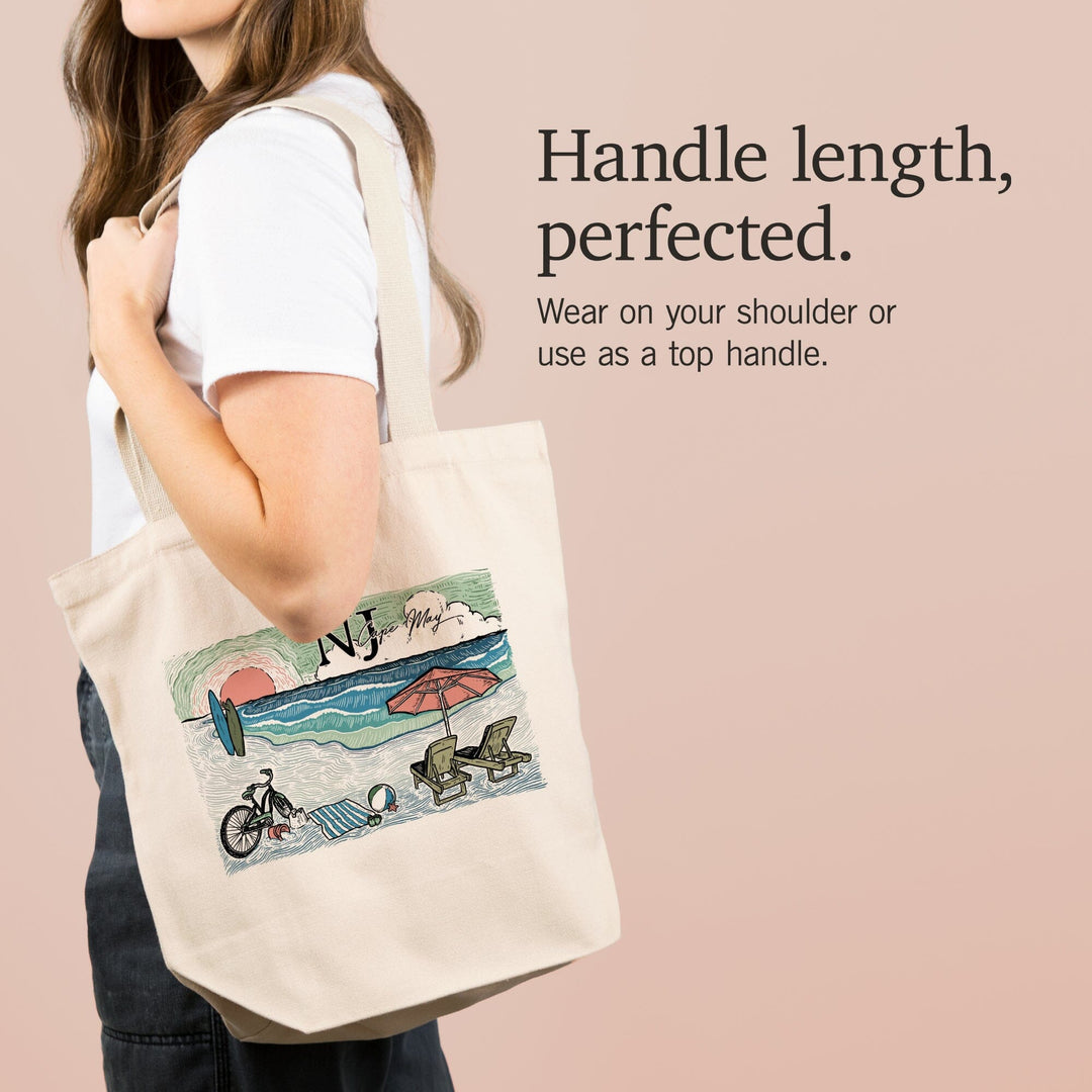 Cape May, New Jersey, Beach Scene, Sketch, Tote Bag Totes Lantern Press 