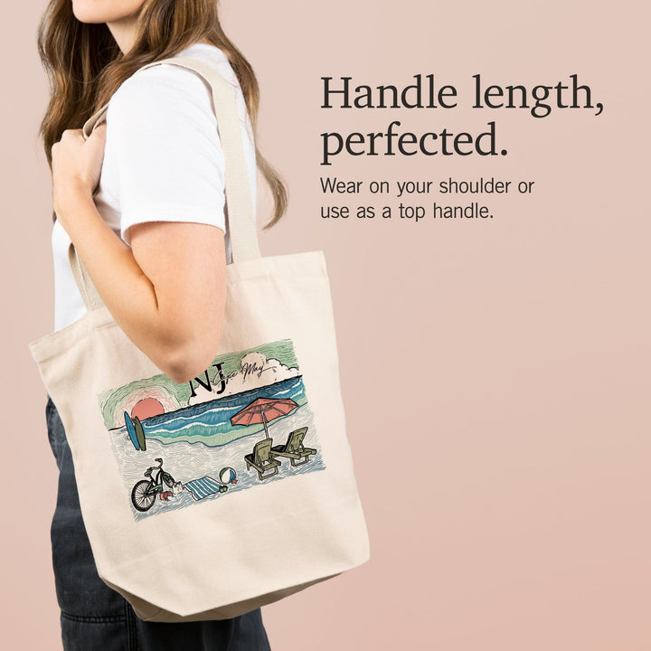 Cape May, New Jersey, Beach Scene, Sketch, Tote Bag Totes Lantern Press 