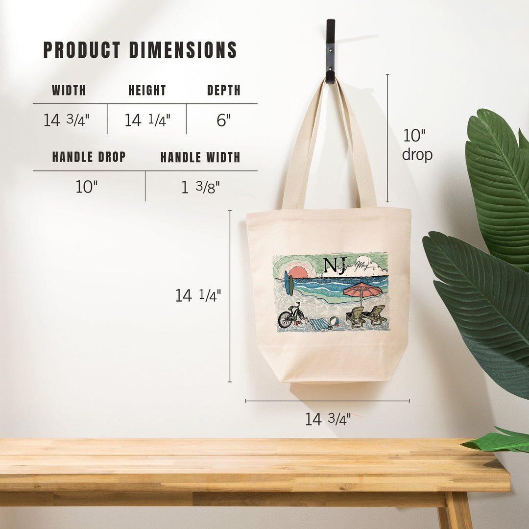 Cape May, New Jersey, Beach Scene, Sketch, Tote Bag Totes Lantern Press 