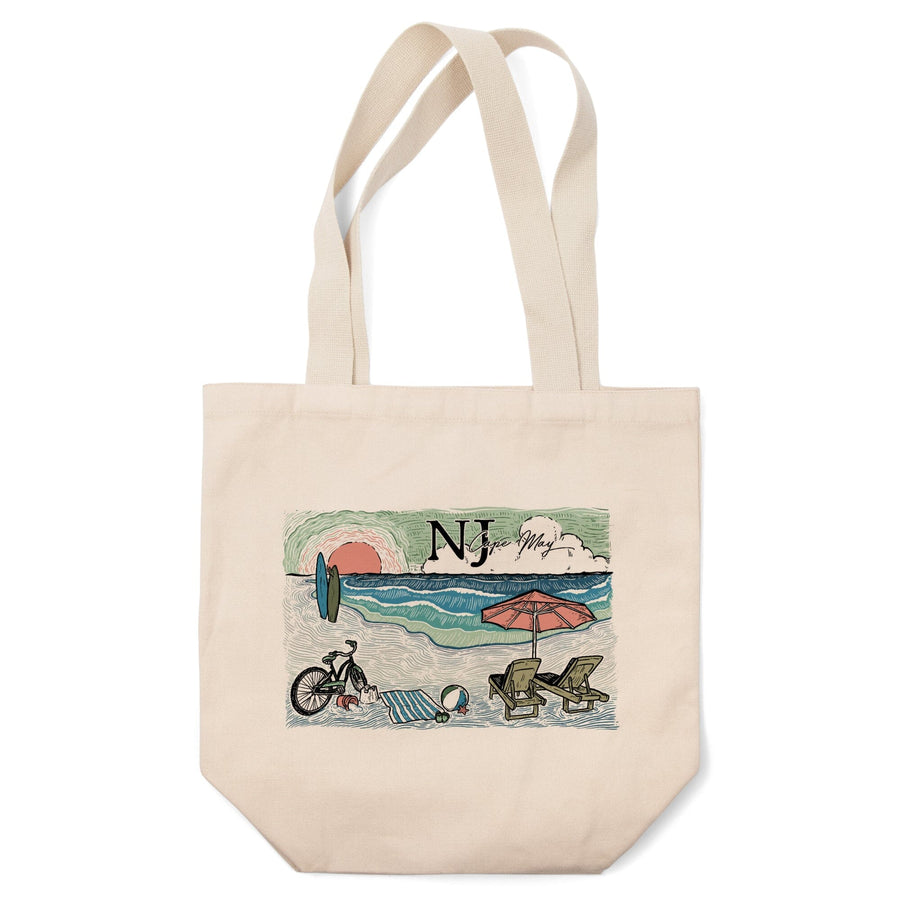 Cape May, New Jersey, Beach Scene, Sketch, Tote Bag Totes Lantern Press 
