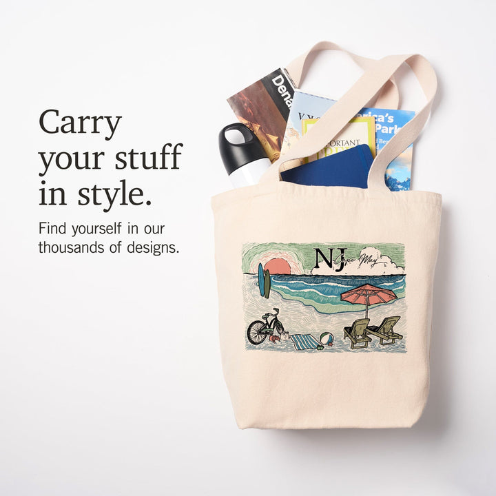 Cape May, New Jersey, Beach Scene, Sketch, Tote Bag Totes Lantern Press 