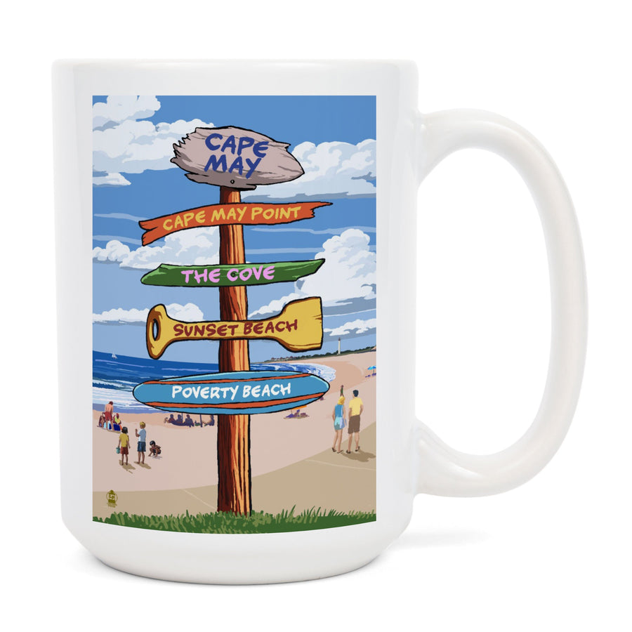 Cape May, New Jersey, Destinations Signpost, Lantern Press Artwork, Ceramic Mug - Lantern Press