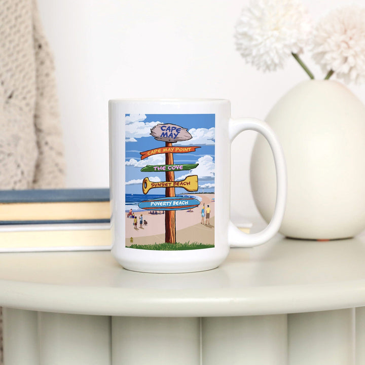 Cape May, New Jersey, Destinations Signpost, Lantern Press Artwork, Ceramic Mug - Lantern Press