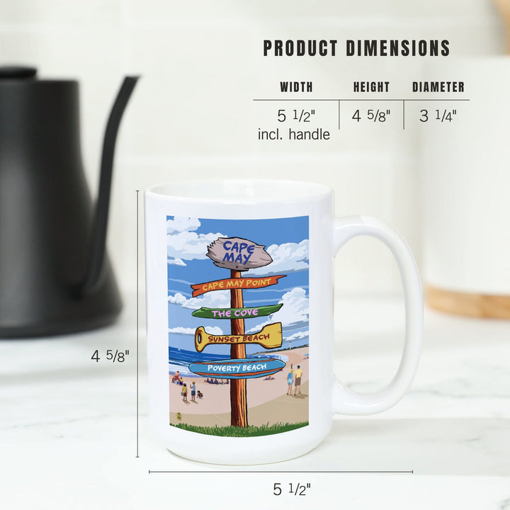Cape May, New Jersey, Destinations Signpost, Lantern Press Artwork, Ceramic Mug - Lantern Press