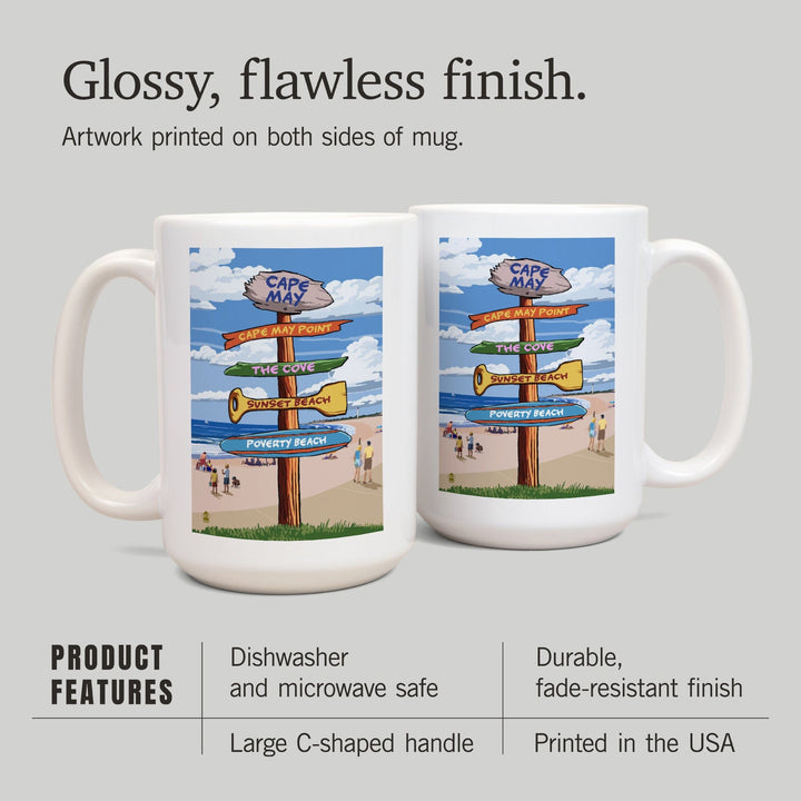 Cape May, New Jersey, Destinations Signpost, Lantern Press Artwork, Ceramic Mug - Lantern Press