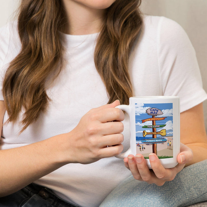 Cape May, New Jersey, Destinations Signpost, Lantern Press Artwork, Ceramic Mug - Lantern Press