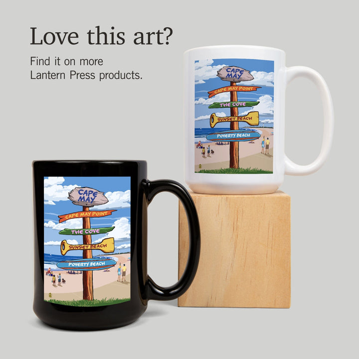 Cape May, New Jersey, Destinations Signpost, Lantern Press Artwork, Ceramic Mug - Lantern Press