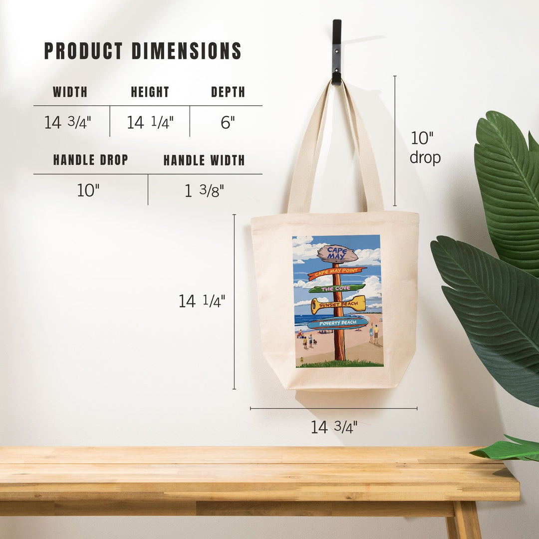 Cape May, New Jersey, Destinations Signpost, Tote Bag Totes Lantern Press 