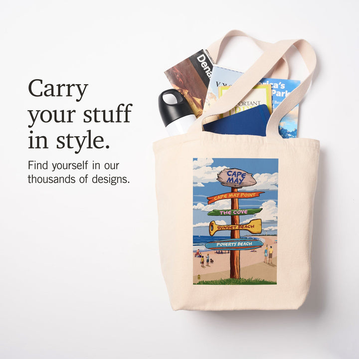 Cape May, New Jersey, Destinations Signpost, Tote Bag Totes Lantern Press 
