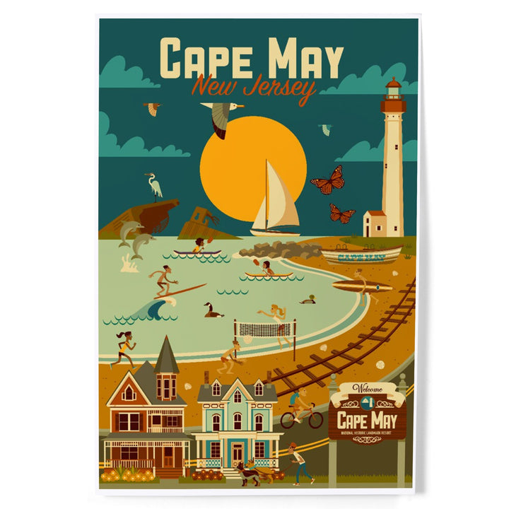 Cape May, New Jersey, Geometric, Blue Sky, Art & Giclee Prints Art Lantern Press 