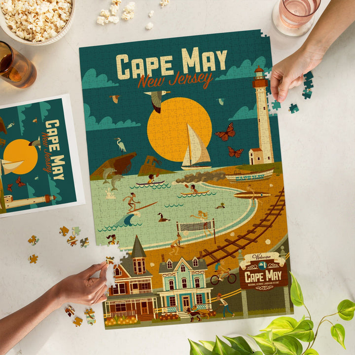 Cape May, New Jersey, Geometric, Blue Sky, Jigsaw Puzzle Puzzle Lantern Press 