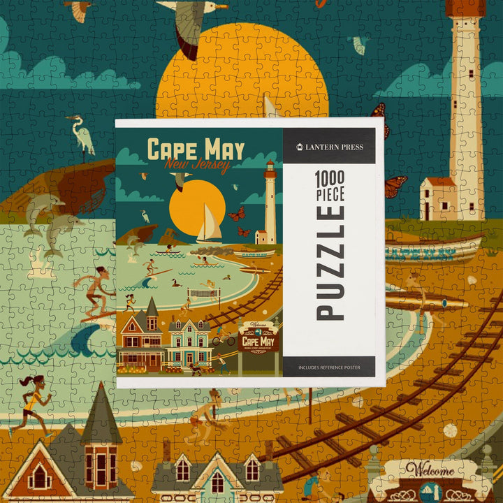 Cape May, New Jersey, Geometric, Blue Sky, Jigsaw Puzzle Puzzle Lantern Press 