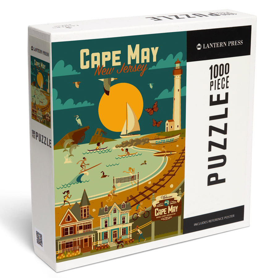 Cape May, New Jersey, Geometric, Blue Sky, Jigsaw Puzzle Puzzle Lantern Press 