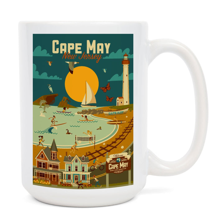 Cape May, New Jersey, Geometric, Blue Sky, Lantern Press Artwork, Ceramic Mug Mugs Lantern Press 