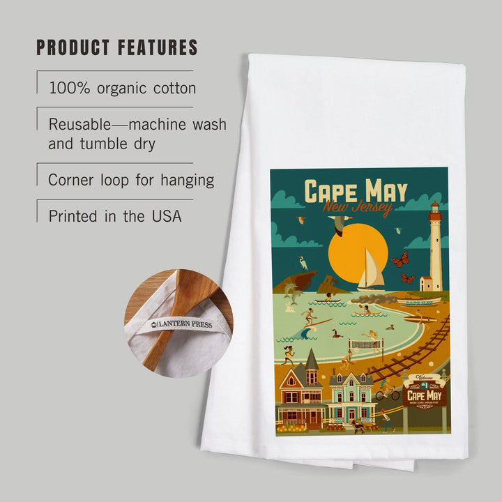 Cape May, New Jersey, Geometric, Blue Sky, Organic Cotton Kitchen Tea Towels Kitchen Lantern Press 