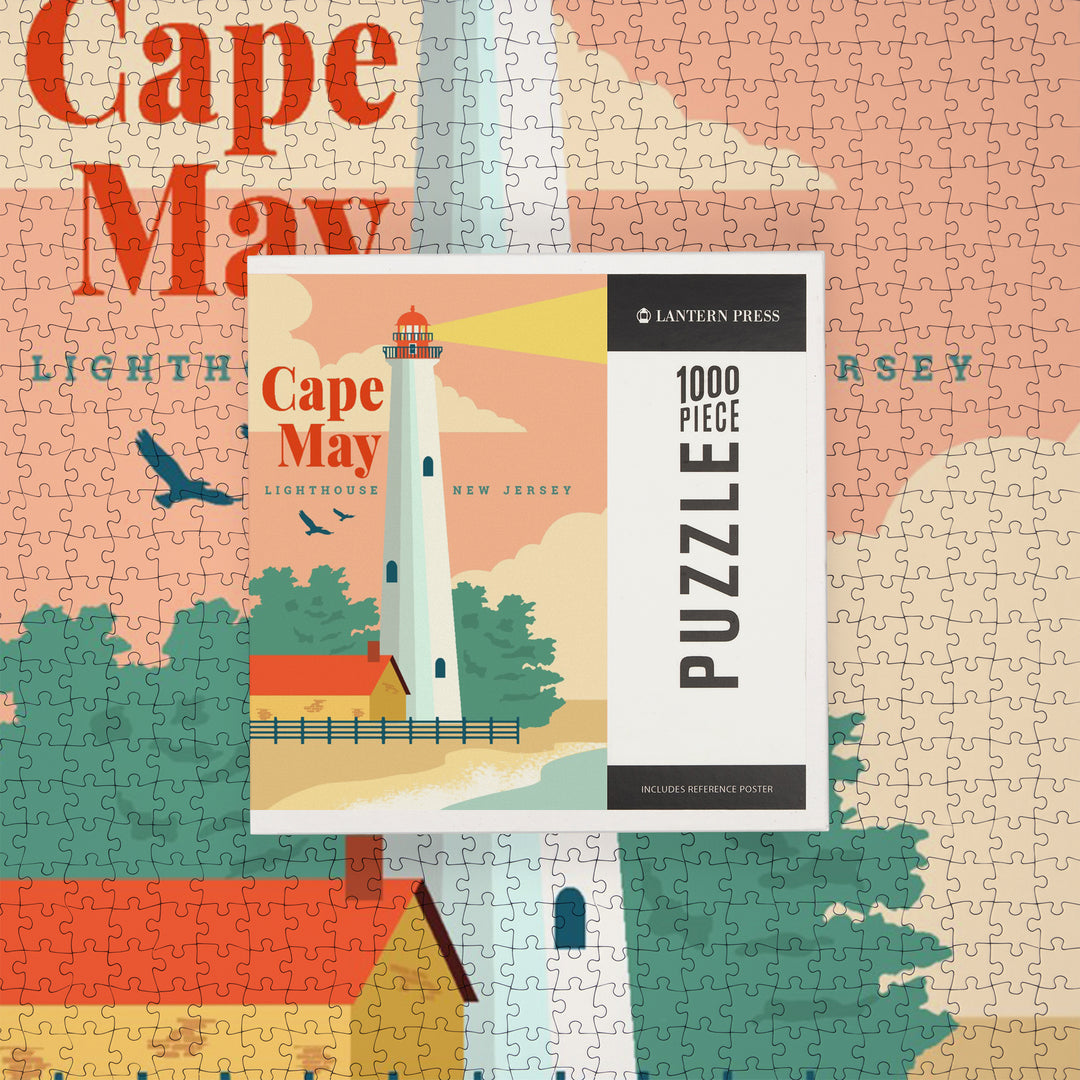 Cape May, New Jersey, Lighthouse Scene, Vector, Jigsaw Puzzle Puzzle Lantern Press 