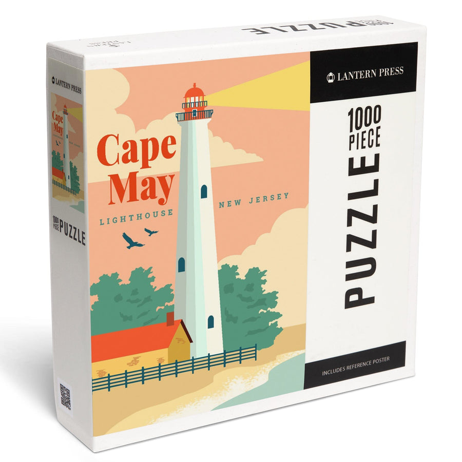Cape May, New Jersey, Lighthouse Scene, Vector, Jigsaw Puzzle Puzzle Lantern Press 
