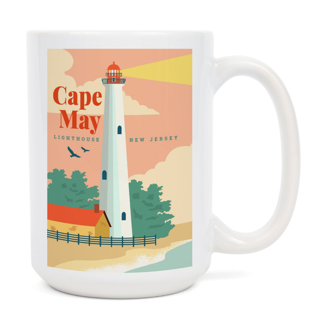 Cape May, New Jersey, Lighthouse Scene, Vector, Lantern Press Artwork, Ceramic Mug Mugs Lantern Press 