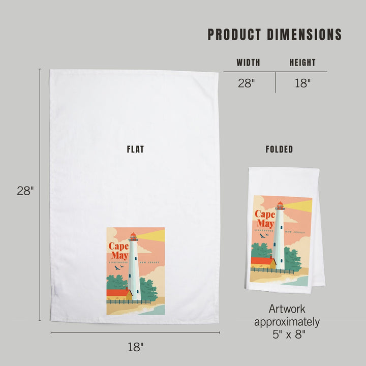 Cape May, New Jersey, Lighthouse Scene, Vector, Organic Cotton Kitchen Tea Towels Kitchen Lantern Press 